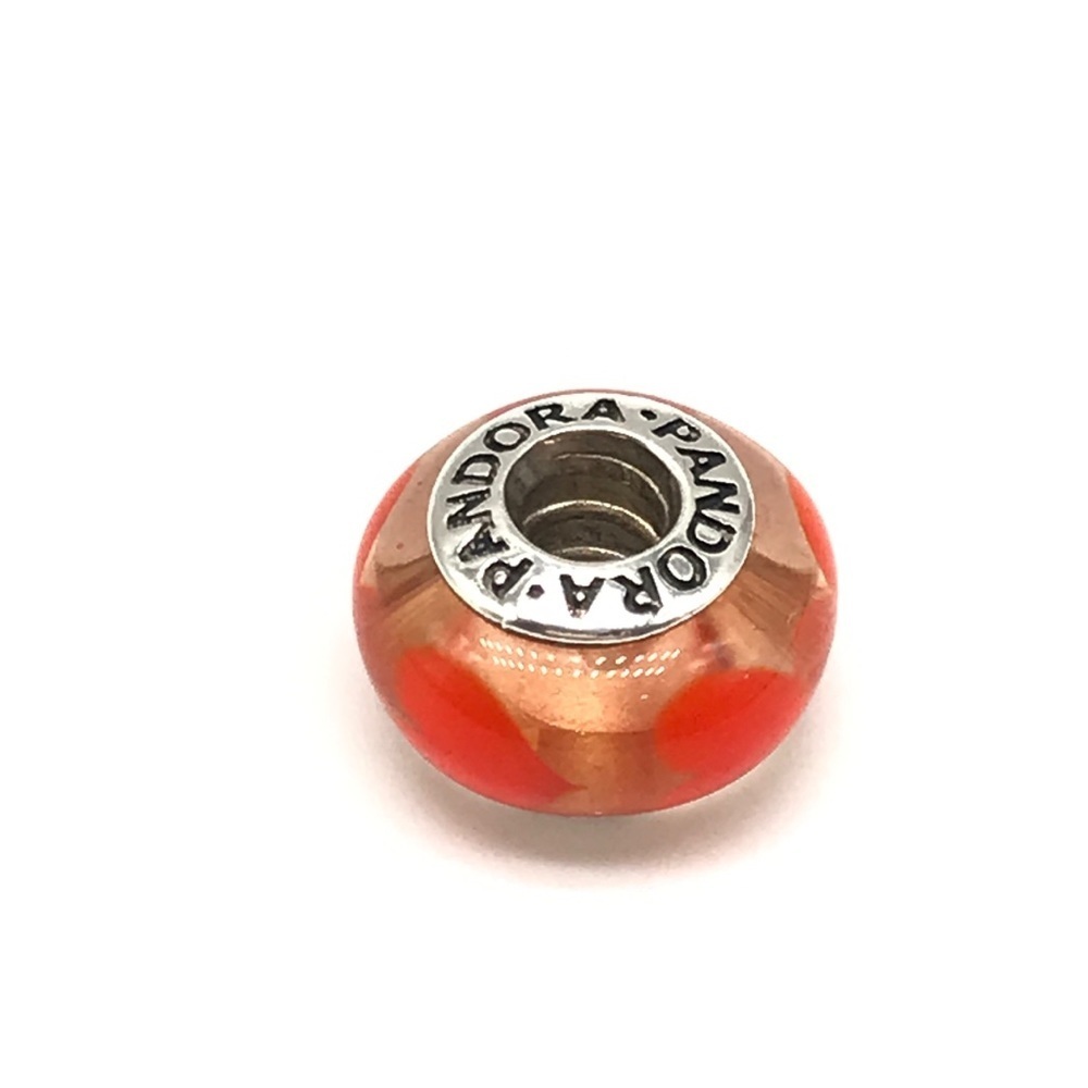 Pandora Orange Hearts Murano Glass Charm - Picture 3 of 5